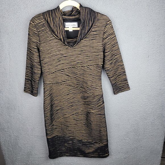 Sara Campbell Midi Wool Blend Cowl Neck Sweater Dress Striped Cozy Trending - Picture 12 of 13